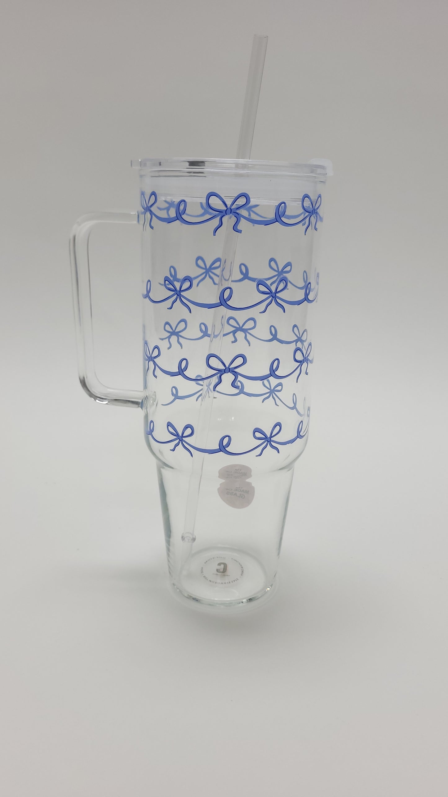 Glass Cup 40 Oz | Blue Bowknot