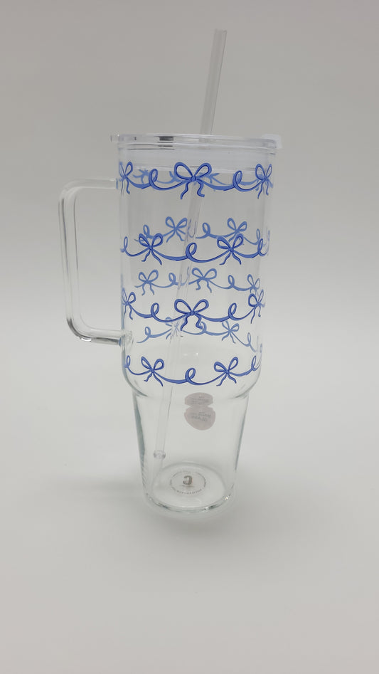 Glass Cup 40 Oz | Blue Bowknot