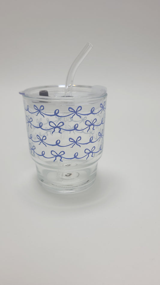 Glass Cup 11 Oz | Blue Bowknot