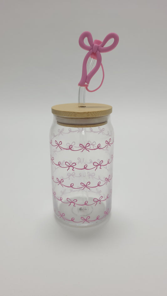 Glass Cup 15 Oz | Pink Bowknot