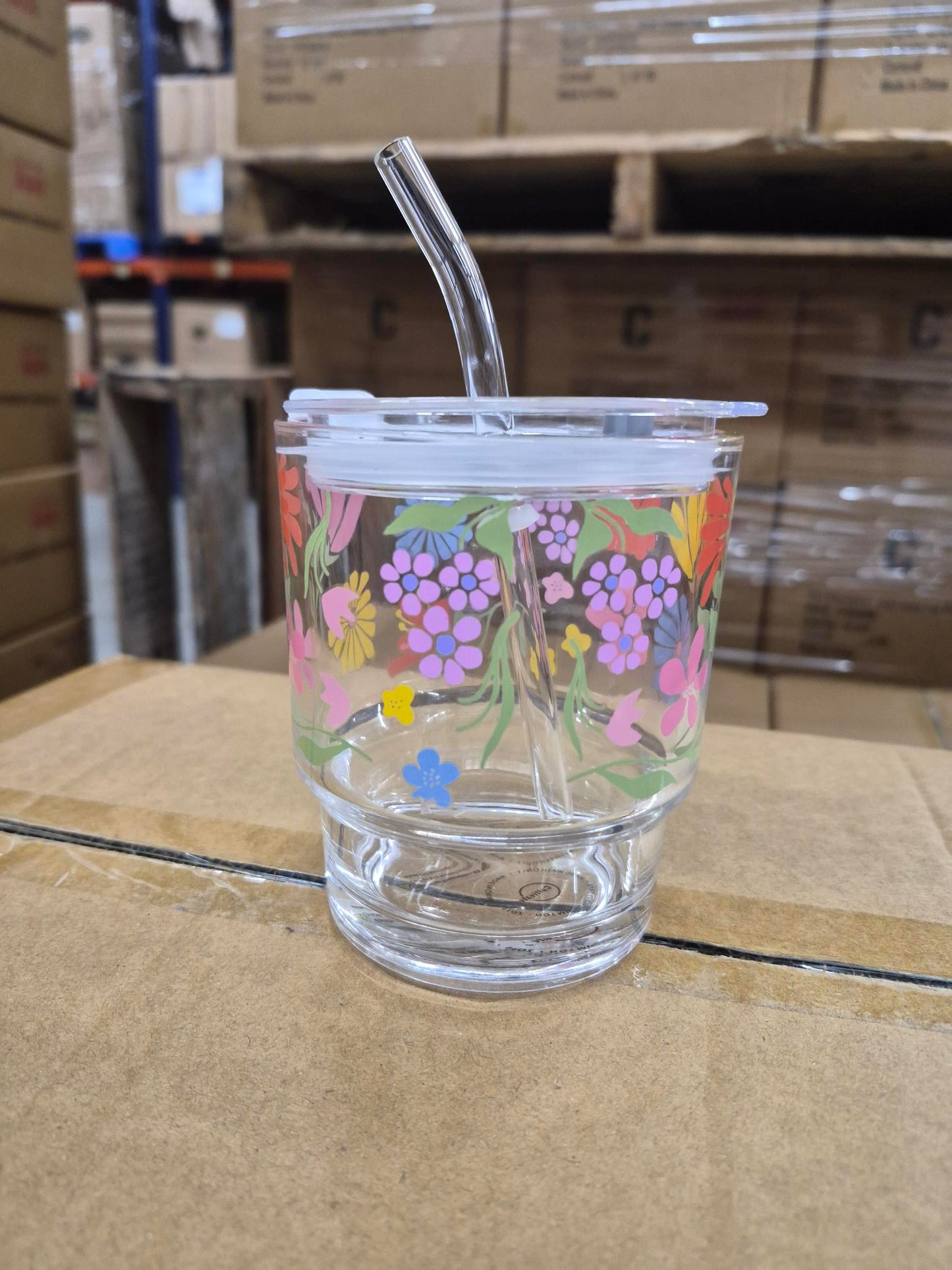 11 Oz Juice Glass Cup | Bright Multi Color Floral