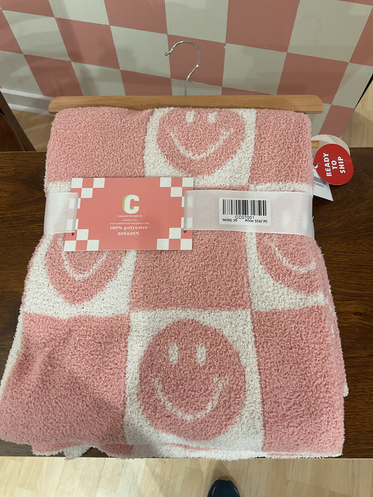 BLANKET PINK SMILEY 60"