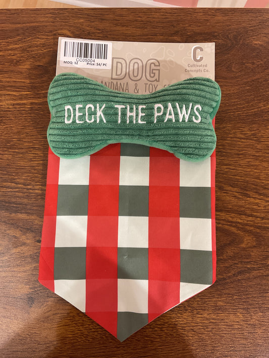 DOG BANDANA +TOY SET/ DECK THE PAWS/30"