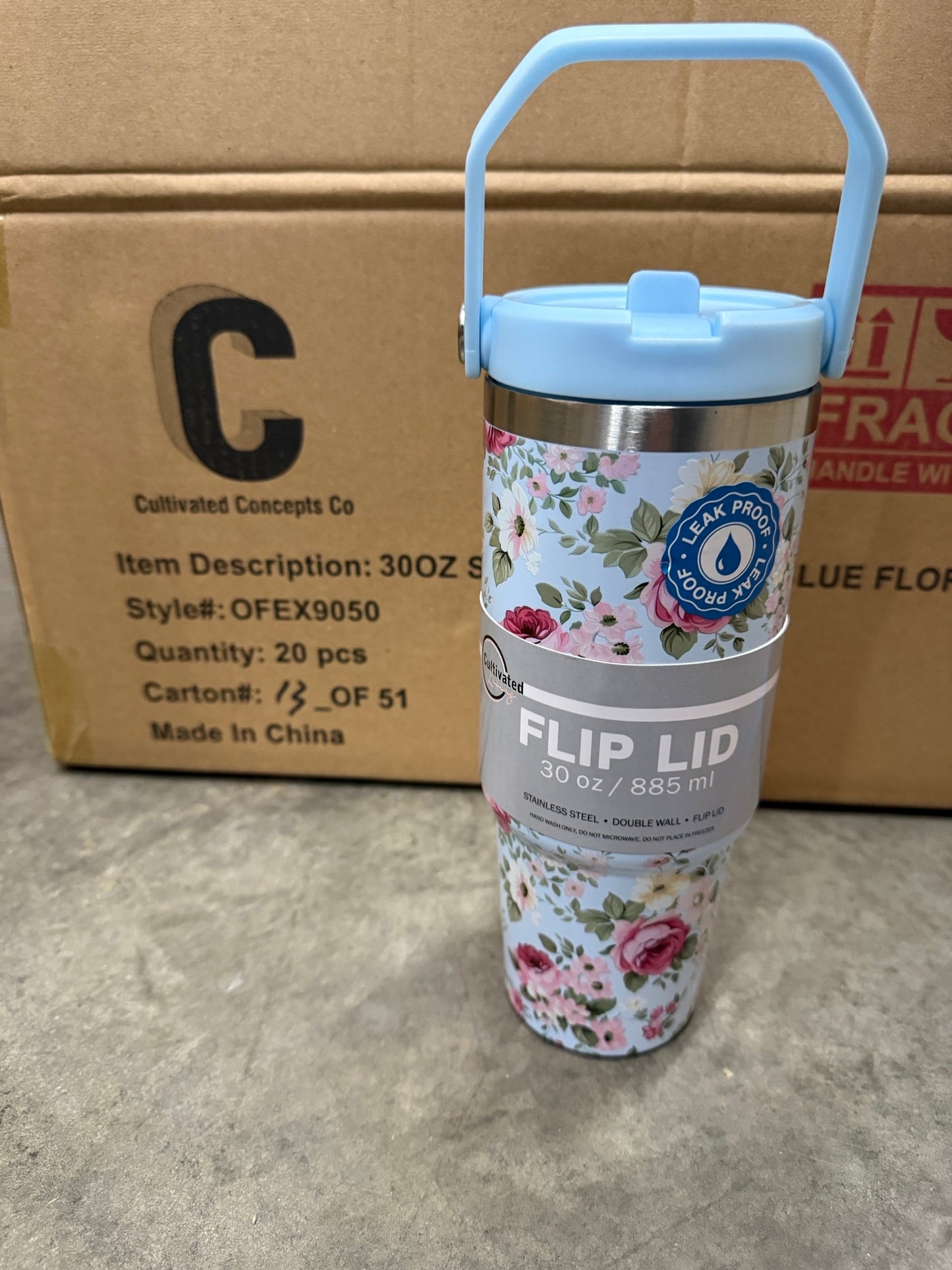 30 Oz Flip Lid Tumbler | Blue Floral