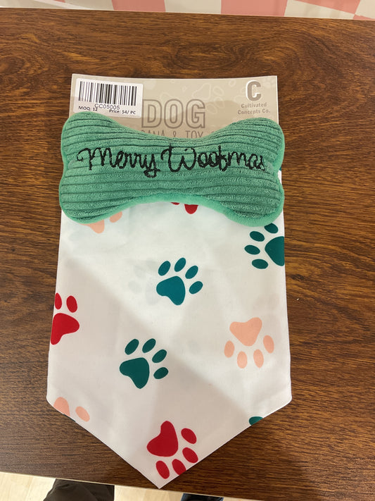 DOG BANDANA +TOY SET/ MERRY WOOFMAS/30"