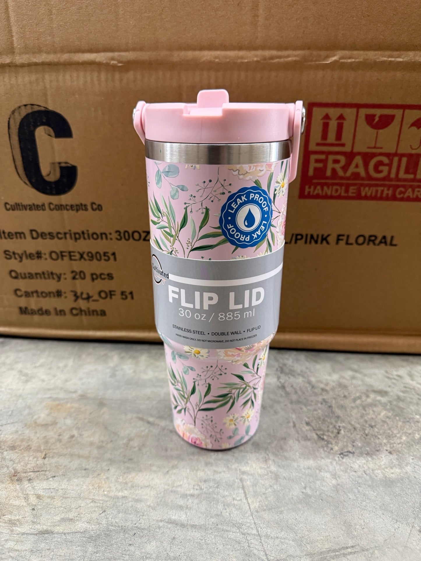 30 Oz Flip Lid Tumbler | Pink Floral